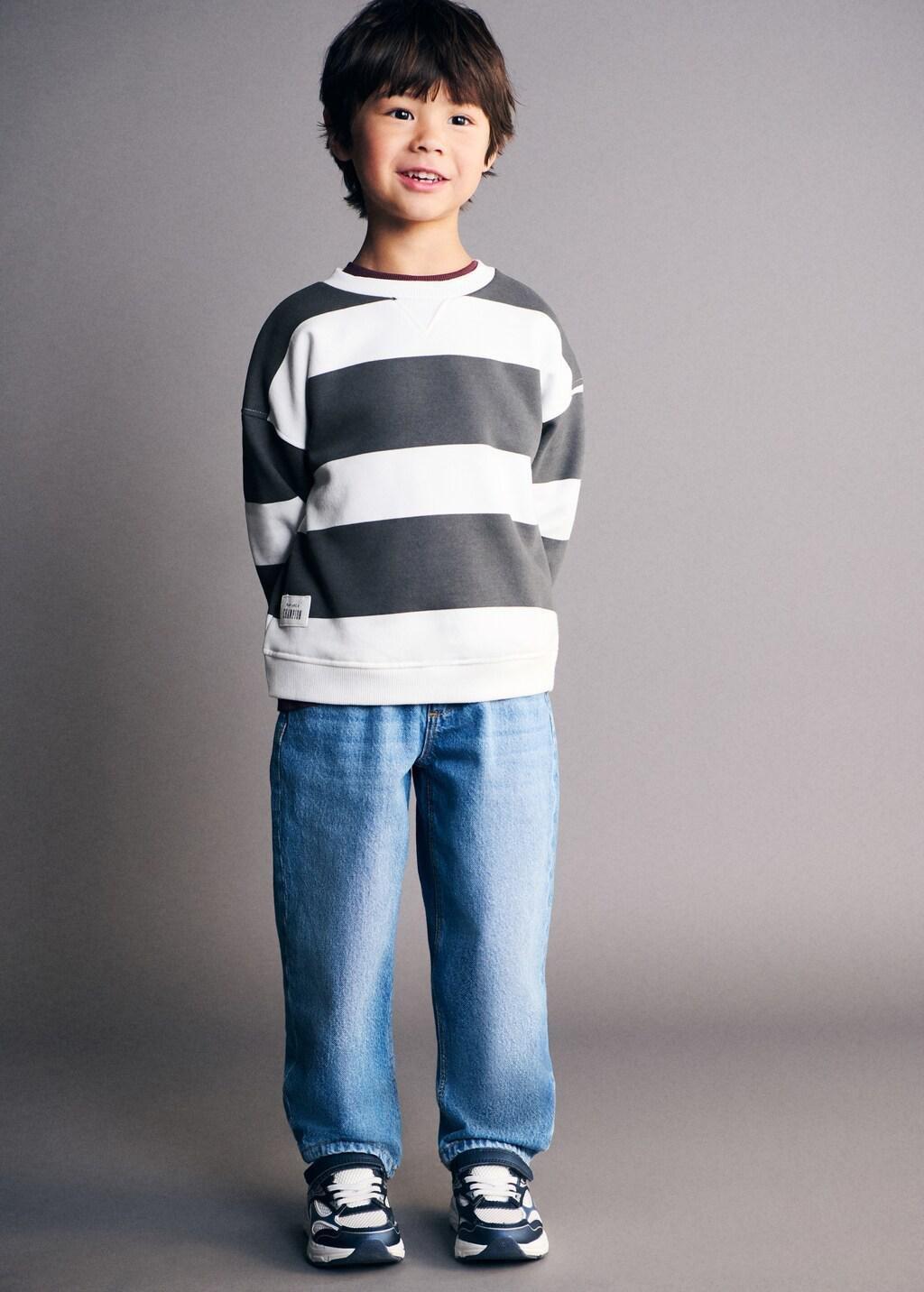 Grey Striped Sweatshirt, Baby Boys, Charcoal, large image number 0