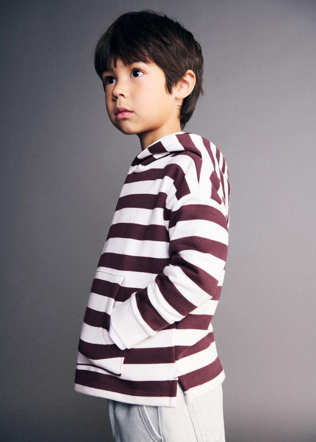 Red Striped Hooded Sweatshirt, Kids Unisex, Dark Red, large image number 3