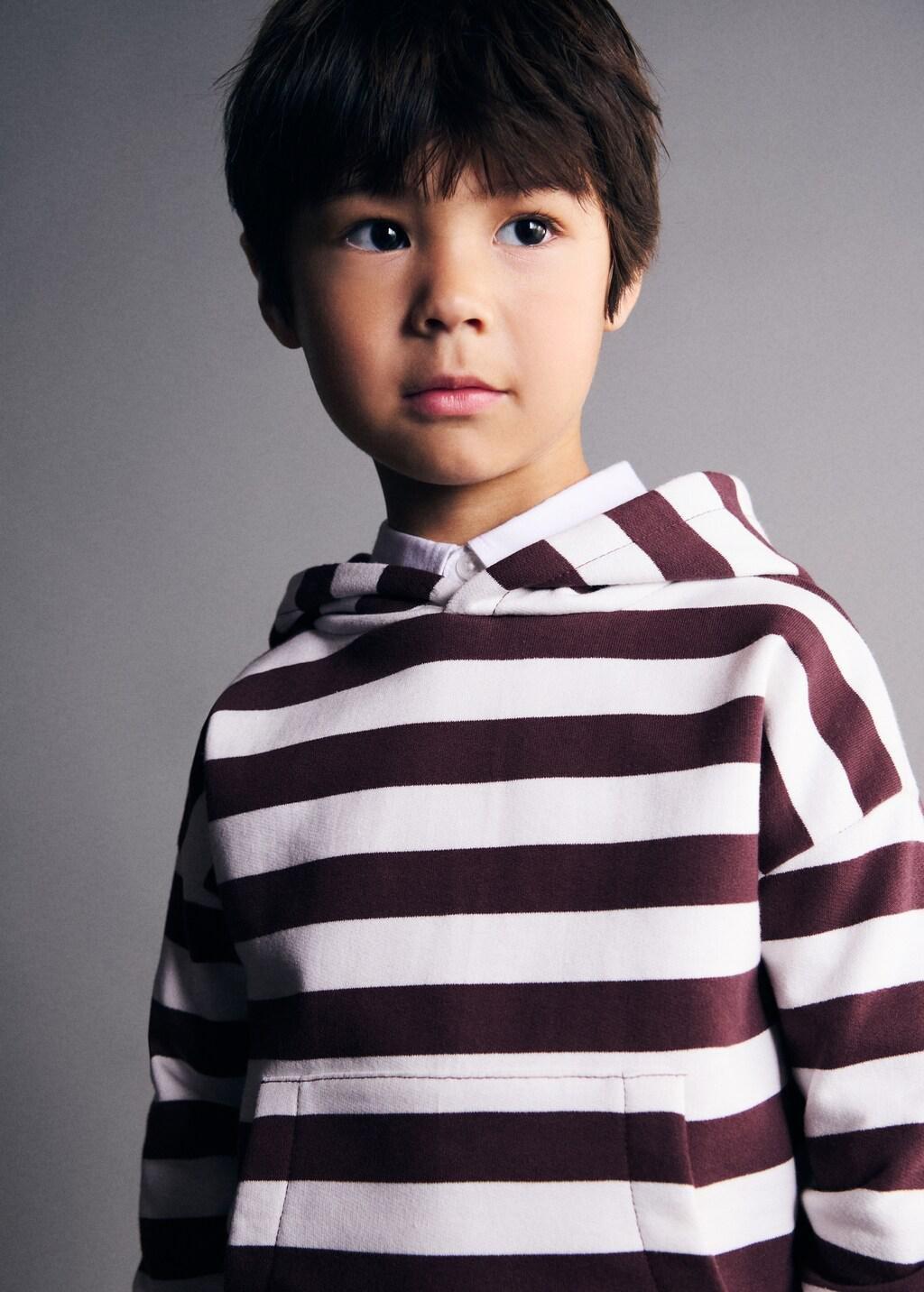 Red Striped Hooded Sweatshirt, Kids Unisex, Dark Red, large image number 4