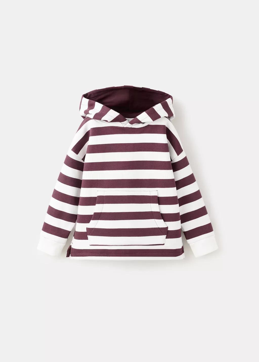 Red Striped Hooded Sweatshirt, Kids Unisex, Dark Red, large image number 7