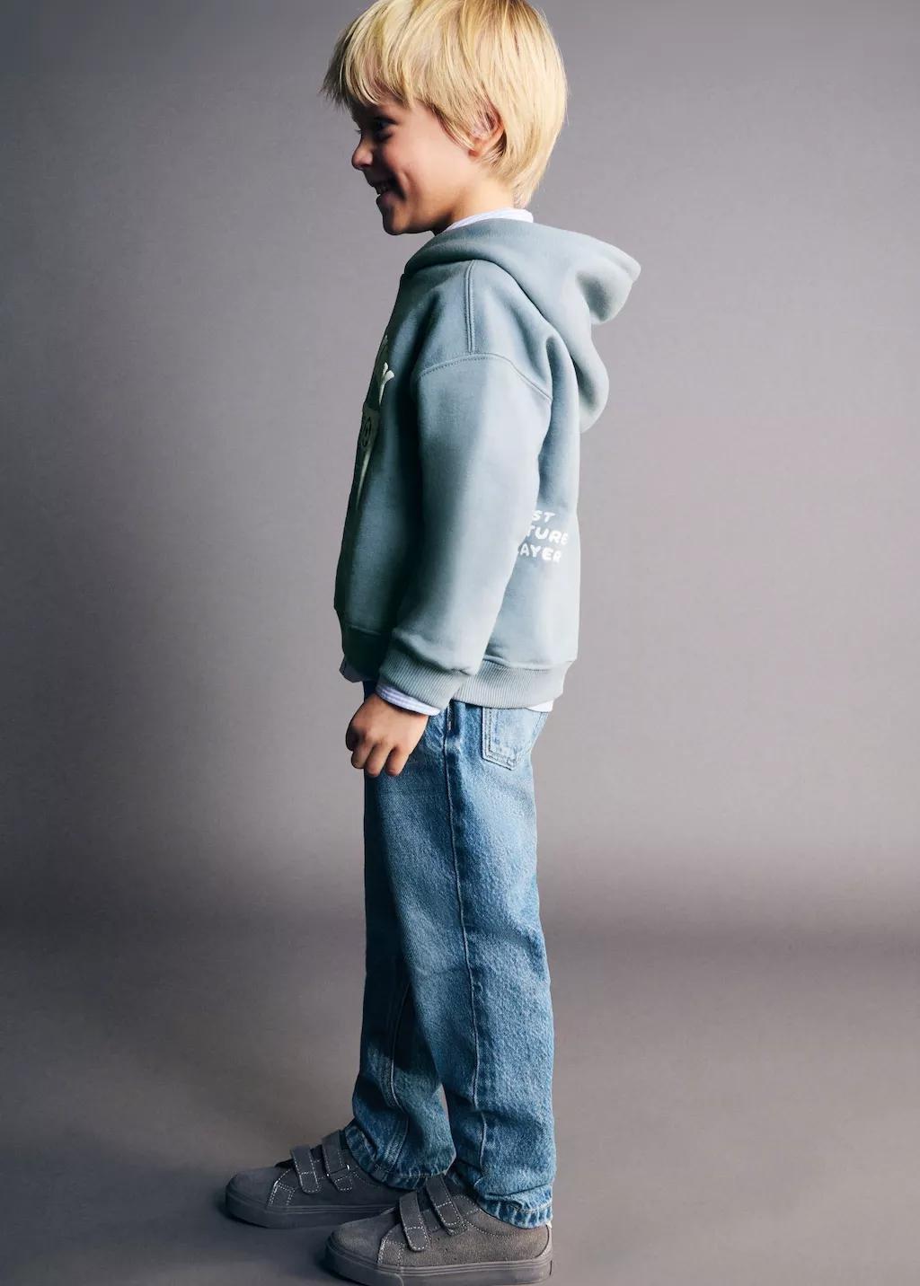 Blue Printed Hoodie, Kids Unisex, Light-Pastel Blue, medium