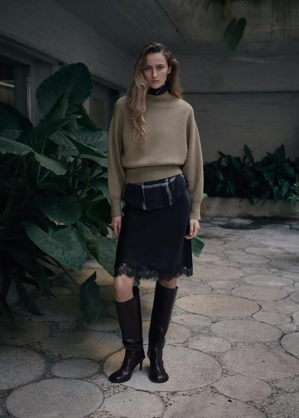 Grey Oversized Perkins-Neck Sweater, Light Pastel Grey, large image number 0