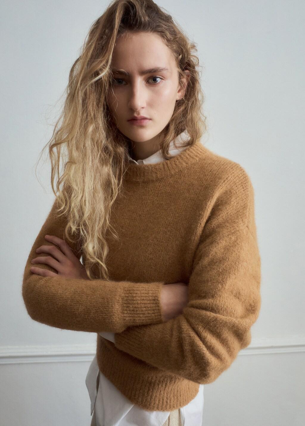 Brown Alpaca-Blend Crew-Neck Sweater, Medium Brown, large image number 3