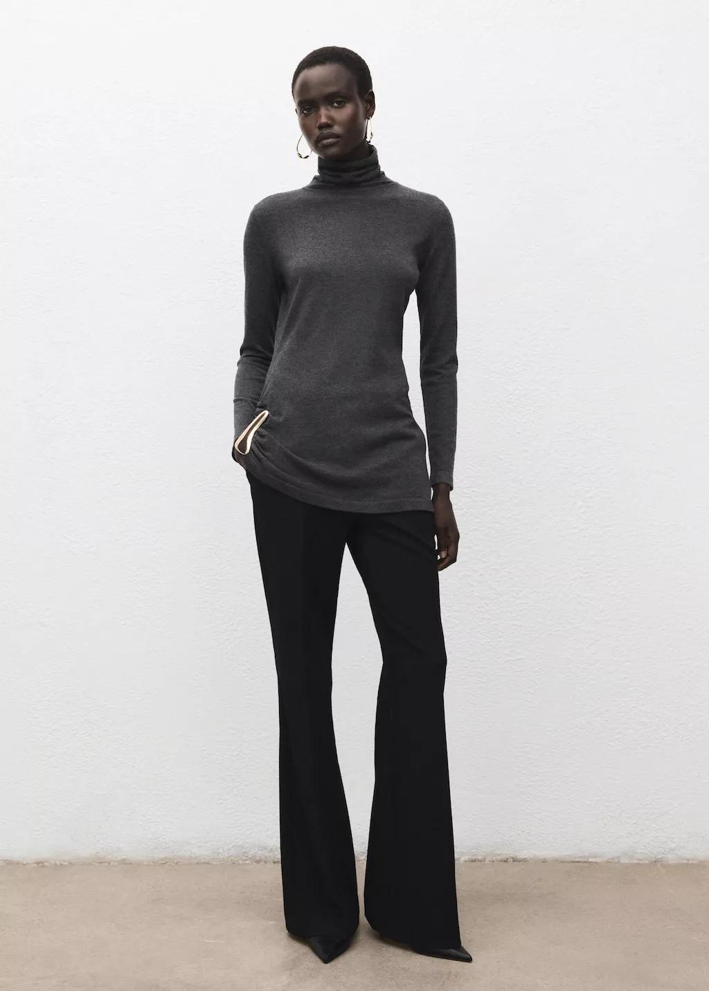 Grey Turtleneck Sweater With Brooch, Charcoal, large image number 0