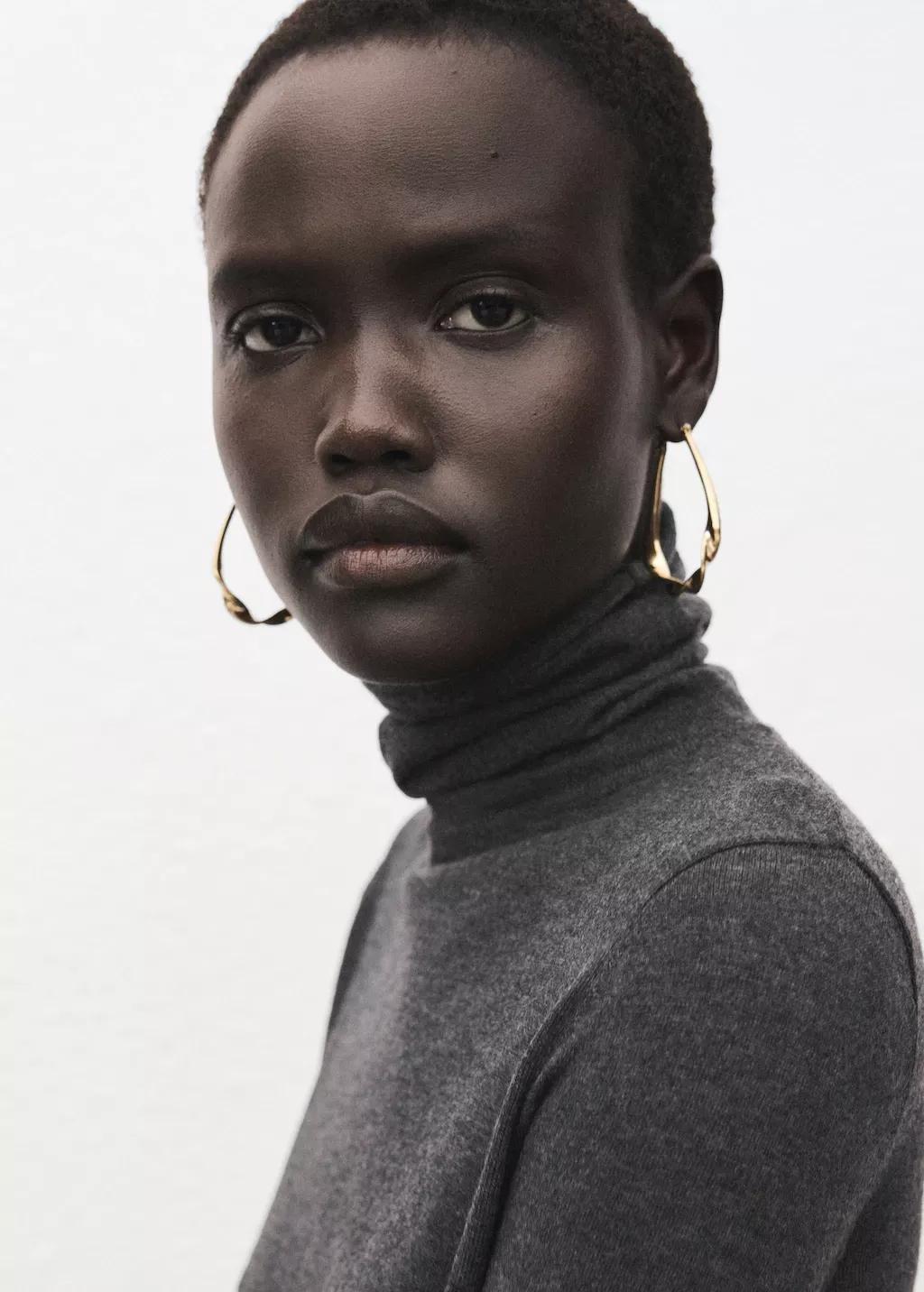 Grey Turtleneck Sweater With Brooch, Charcoal, large image number 4