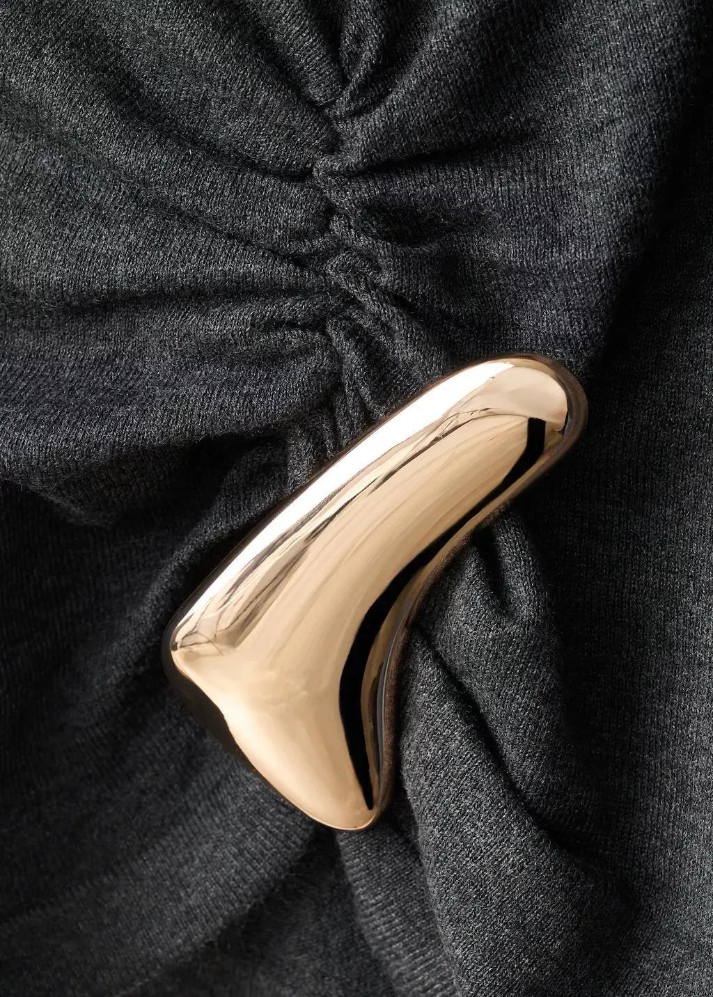 Grey Turtleneck Sweater With Brooch, Charcoal, large image number 5