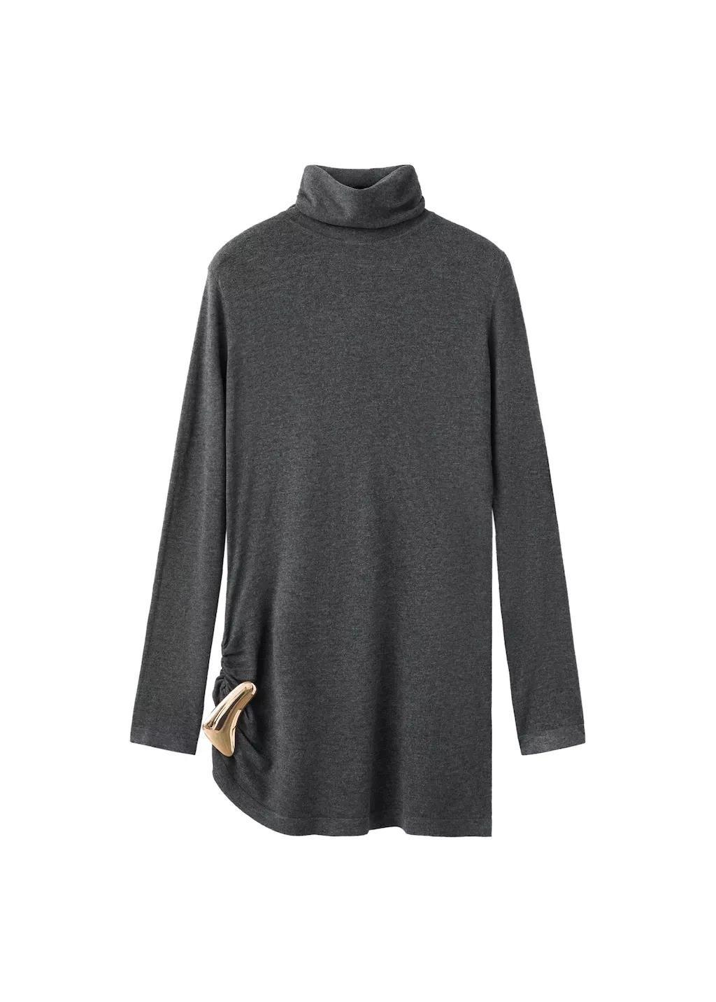 Grey Turtleneck Sweater With Brooch, Charcoal, large image number 7