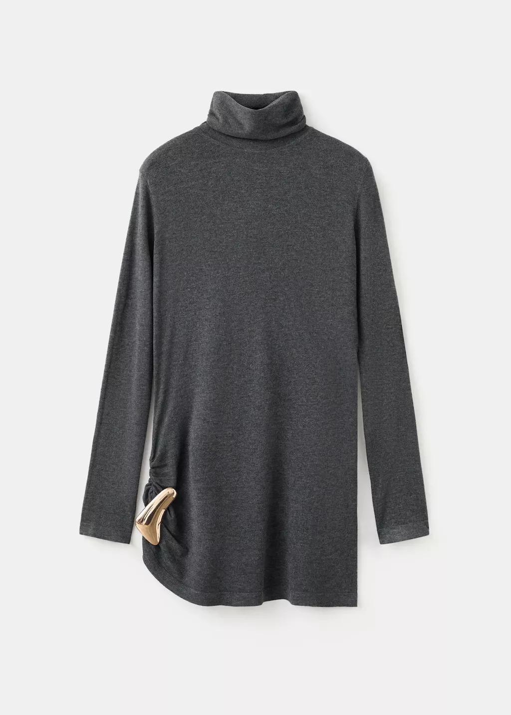 Grey Turtleneck Sweater With Brooch, Charcoal, large image number 8