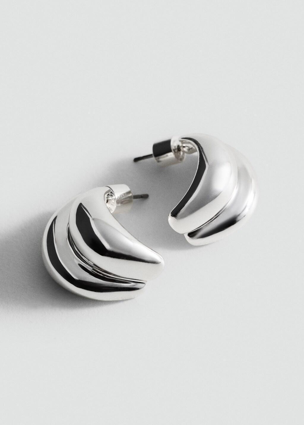 Silver Embossed Semi-Hoop Earrings, Silver, large image number 0