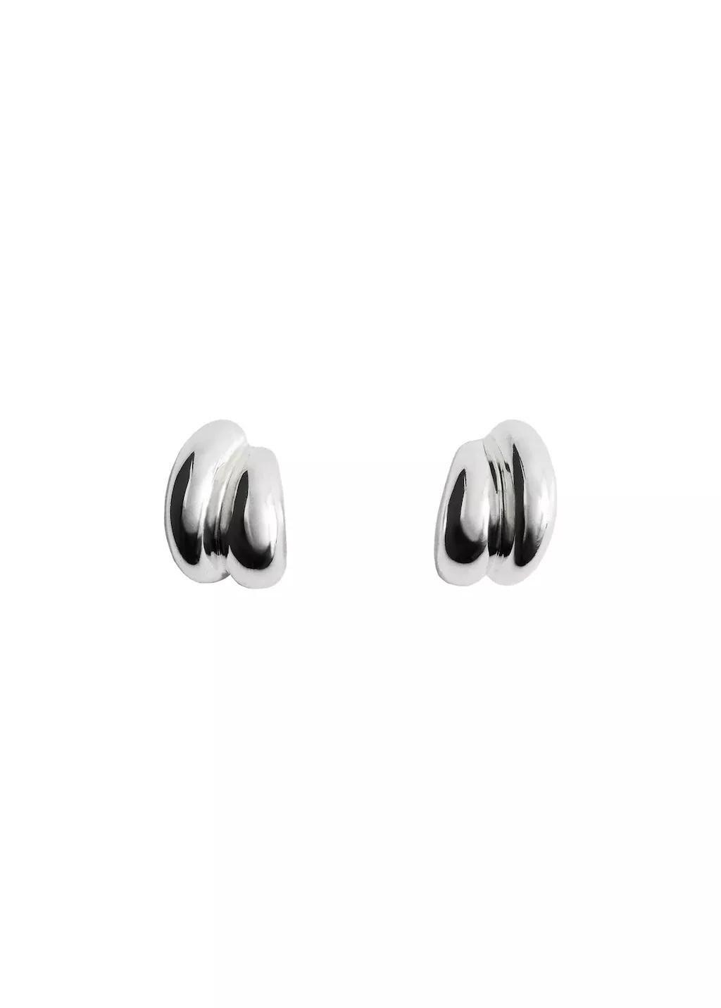 Silver Embossed Semi-Hoop Earrings, Silver, medium