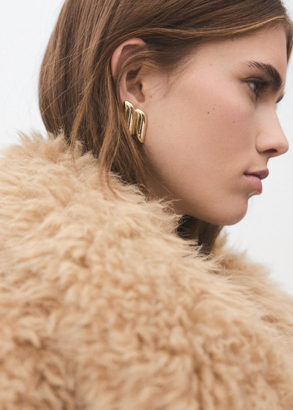 Gold Earrings With Geometric Relief, Gold, medium