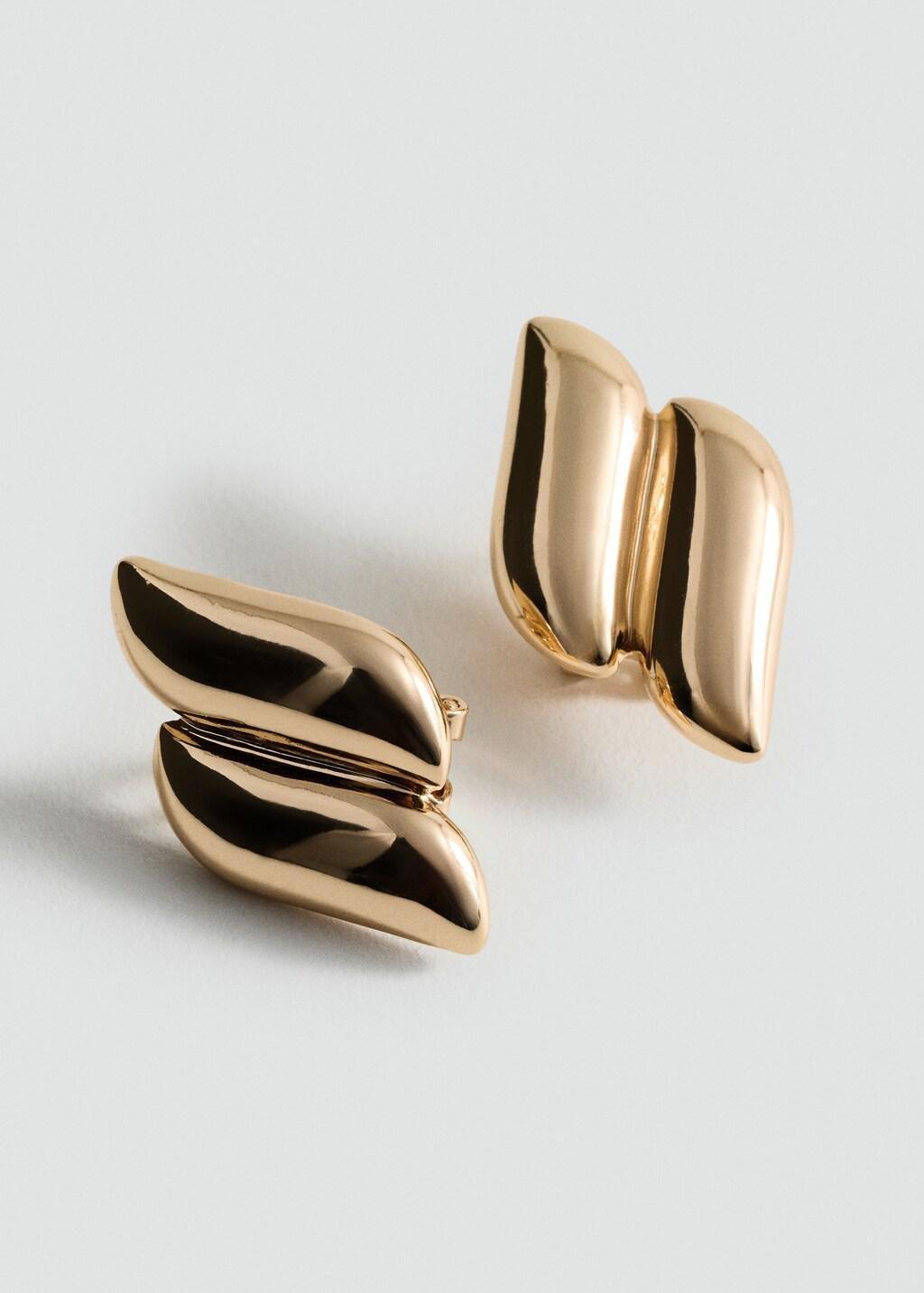 Gold Earrings With Geometric Relief, Gold, medium