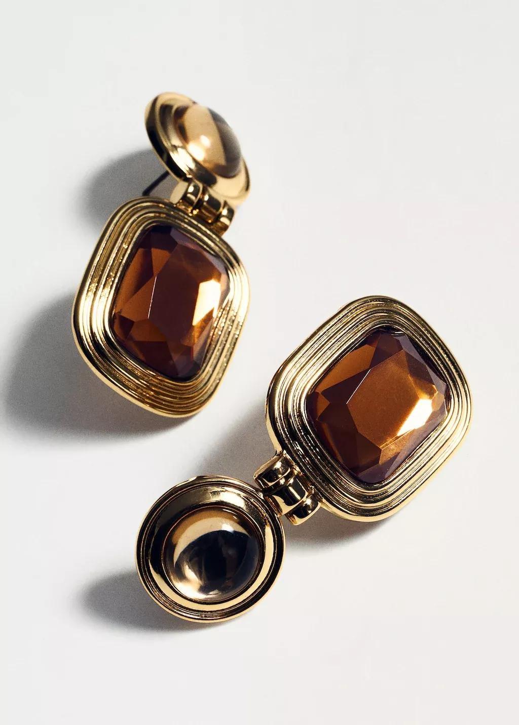 Gold Combined Resin Hanging Earrings, 0201_OR, medium