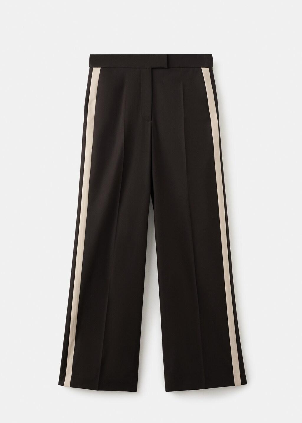 Brown Wide-Leg Trousers With Contrast Stripe, Dark Brown, large image number 7