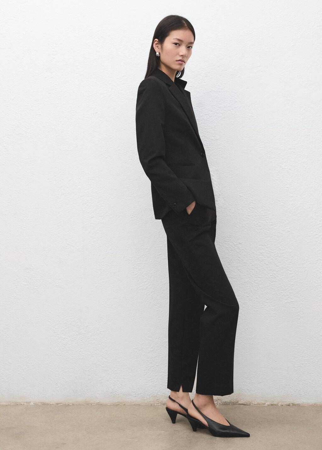 Black Straight Suit Trousers, Black, large image number 0