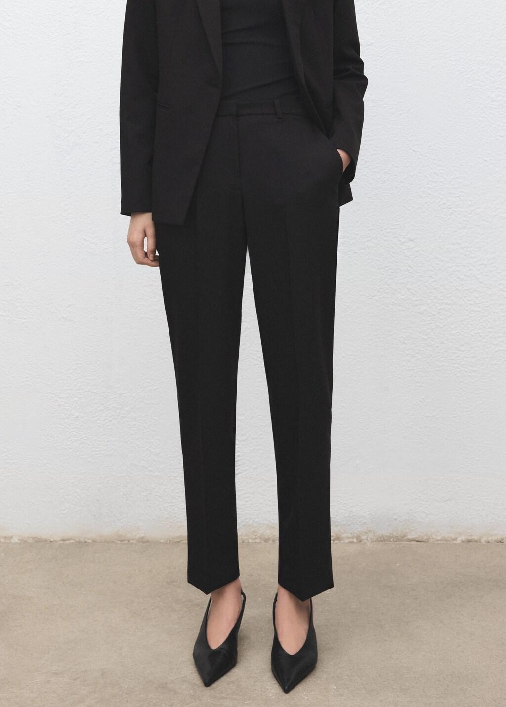 Black Straight Suit Trousers, Black, large image number 3