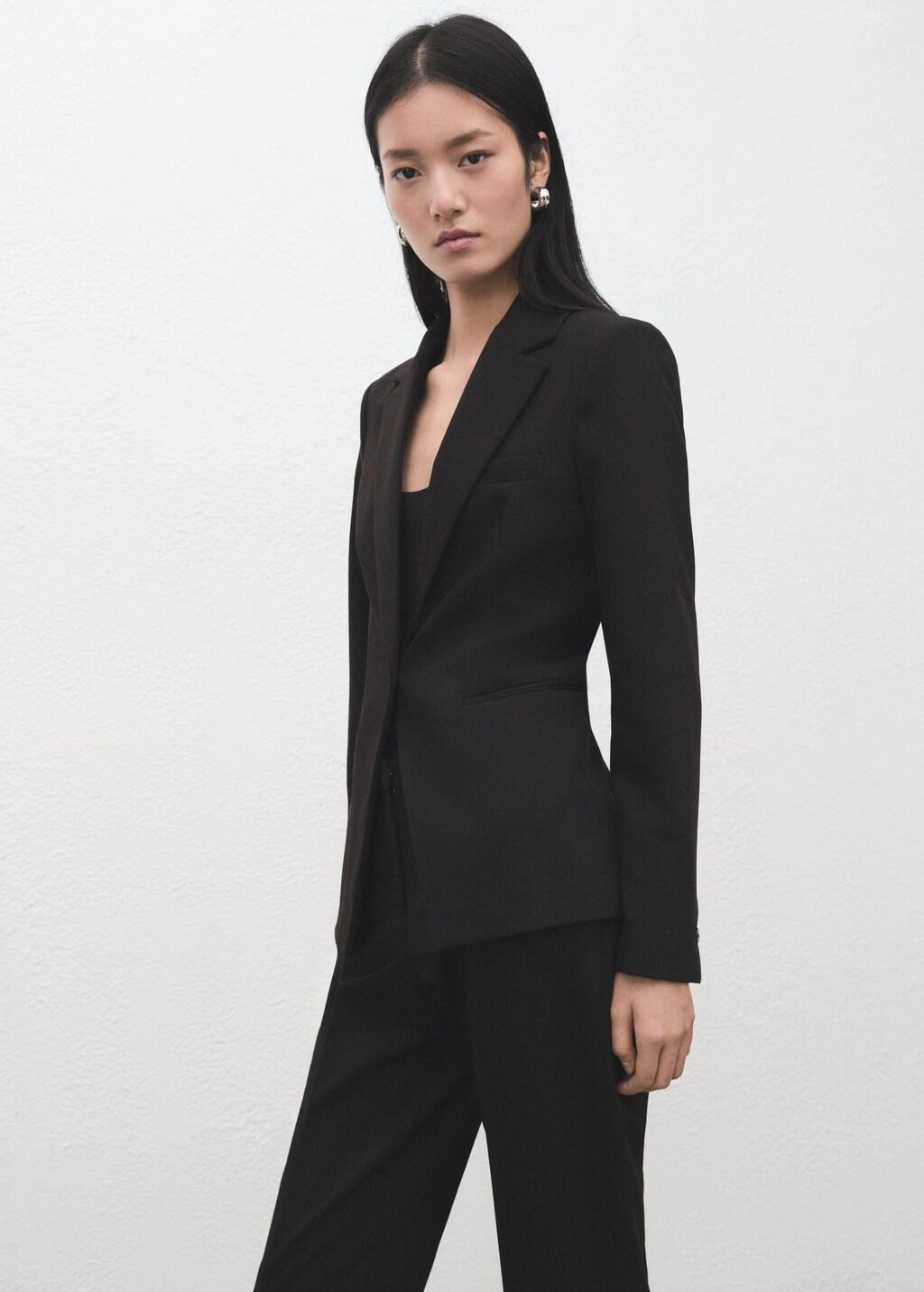 Black Straight Suit Trousers, Black, large image number 6