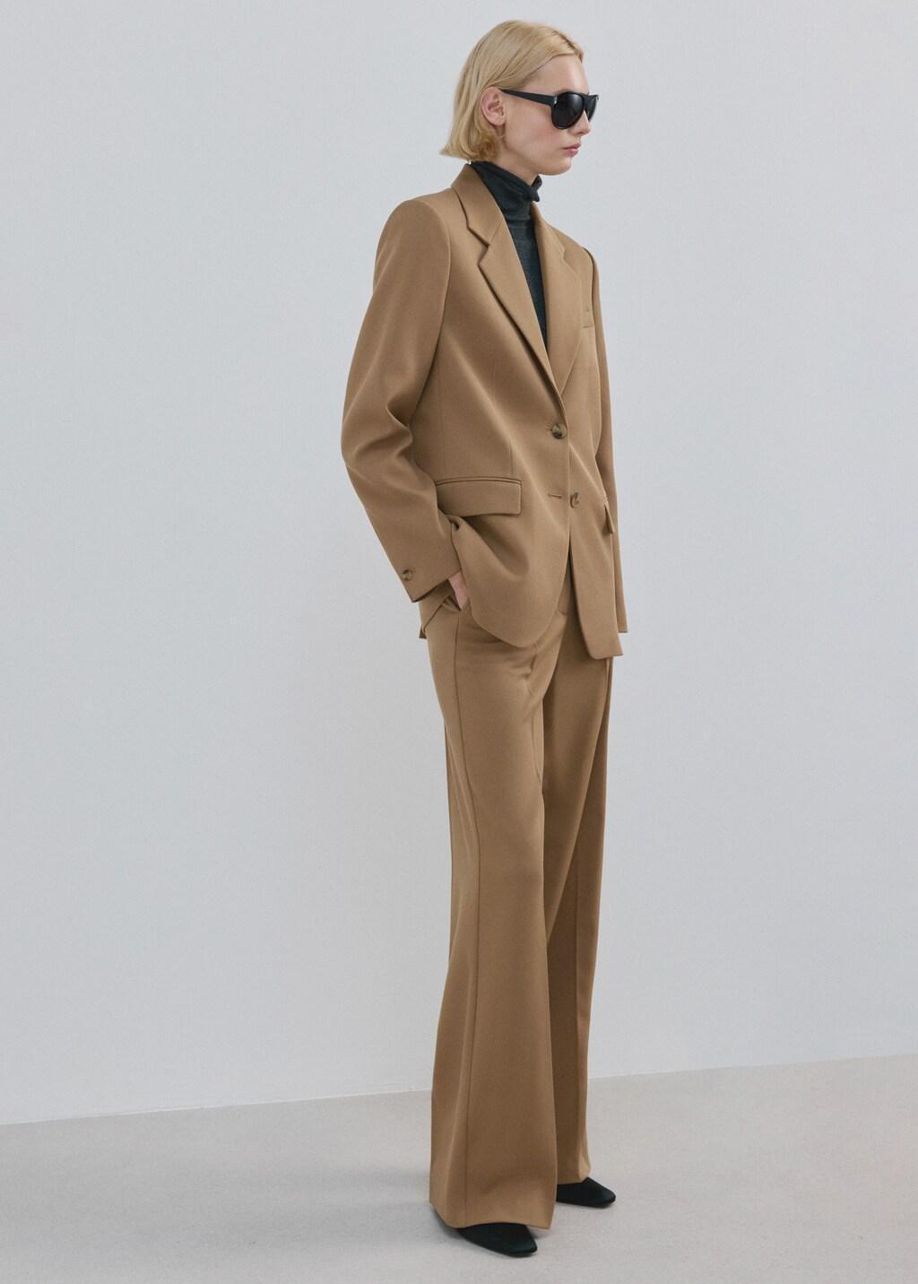 Brown Straight Low-Rise Suit Trousers, Medium Brown, large image number 0