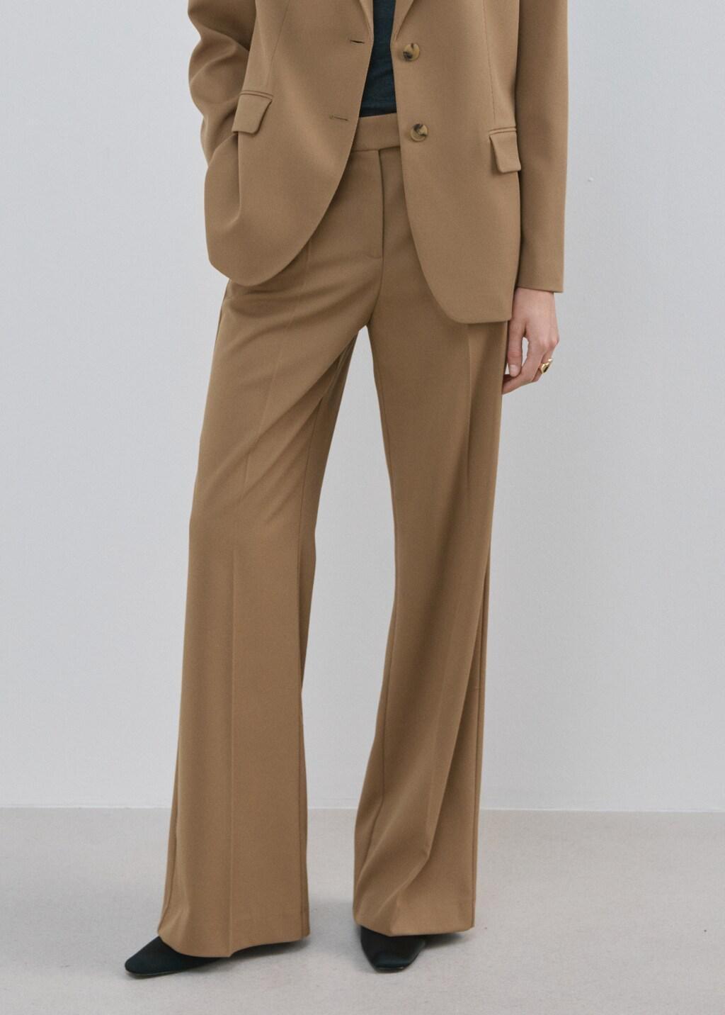 Brown Straight Low-Rise Suit Trousers, Medium Brown, large image number 3