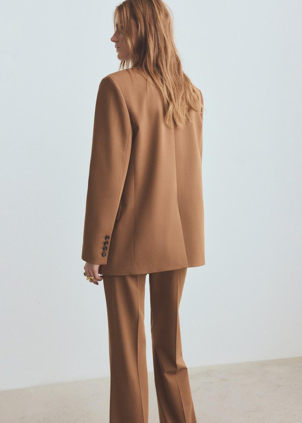 Brown Straight Suit Jacket With Lapel Pockets, Dark Brown, large image number 2