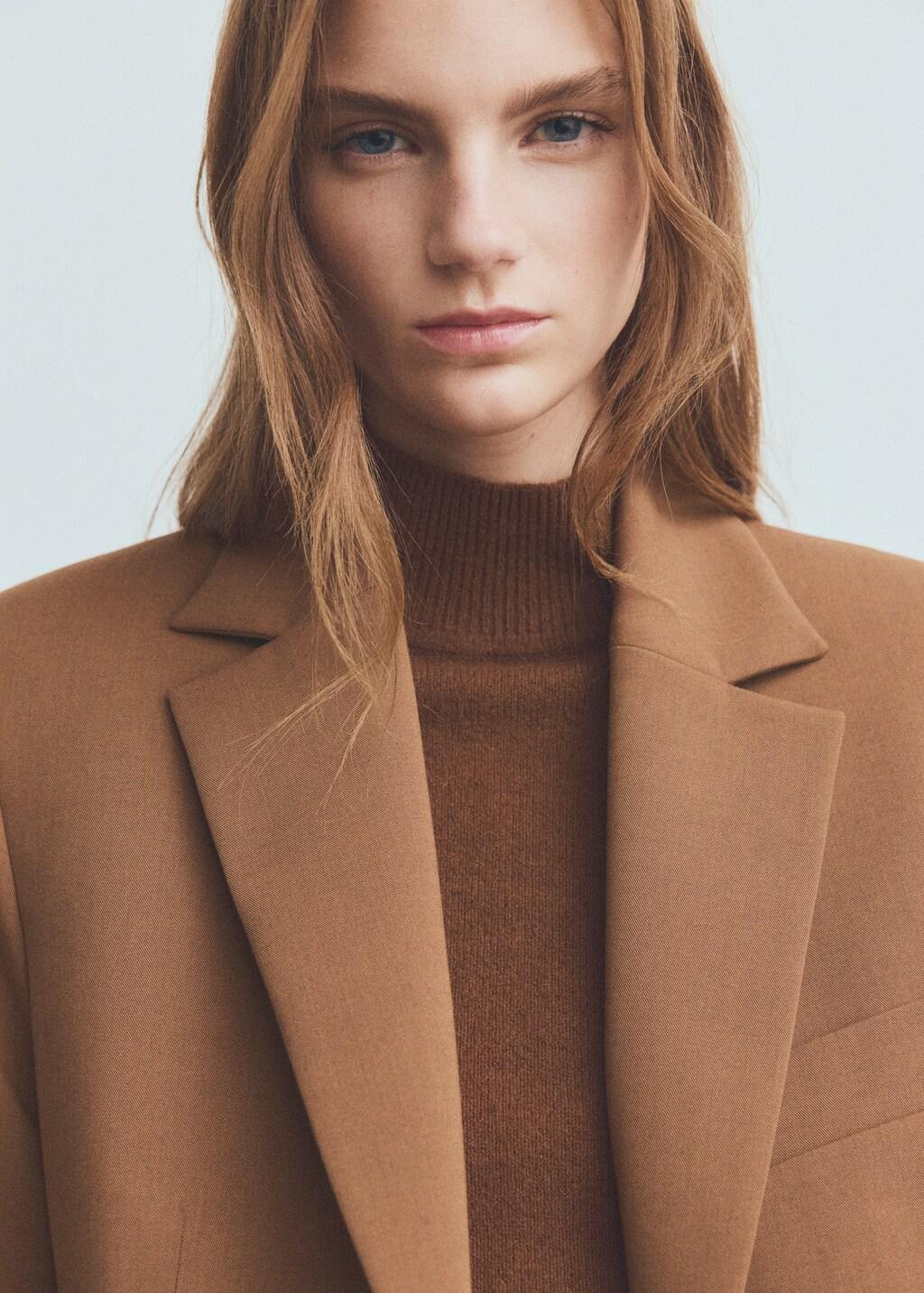 Brown Straight Suit Jacket With Lapel Pockets, Dark Brown, large image number 4