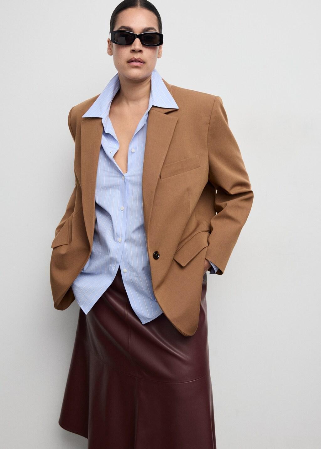 Brown Straight Suit Jacket With Lapel Pockets, Dark Brown, large image number 6