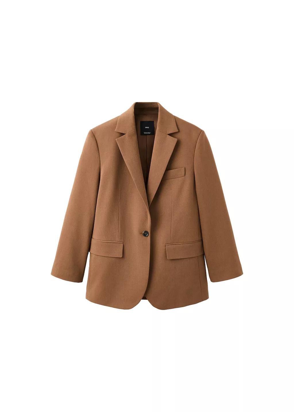 Brown Straight Suit Jacket With Lapel Pockets, Dark Brown, large image number 7