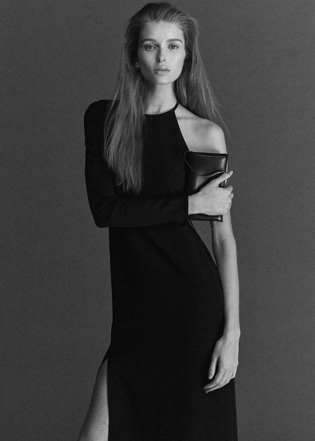 Black Chain Leather Shoulder Bag, Black, medium