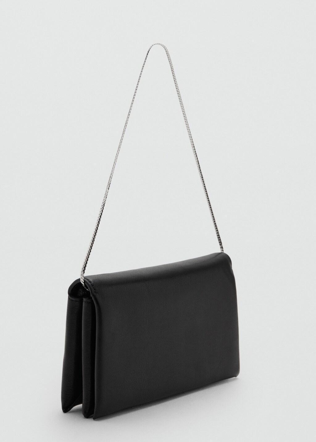 Black Chain Leather Shoulder Bag, Black, medium