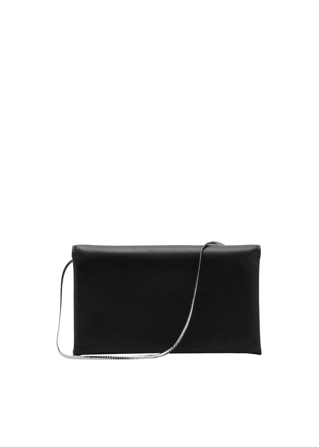 Black Chain Leather Shoulder Bag, Black, large image number 3