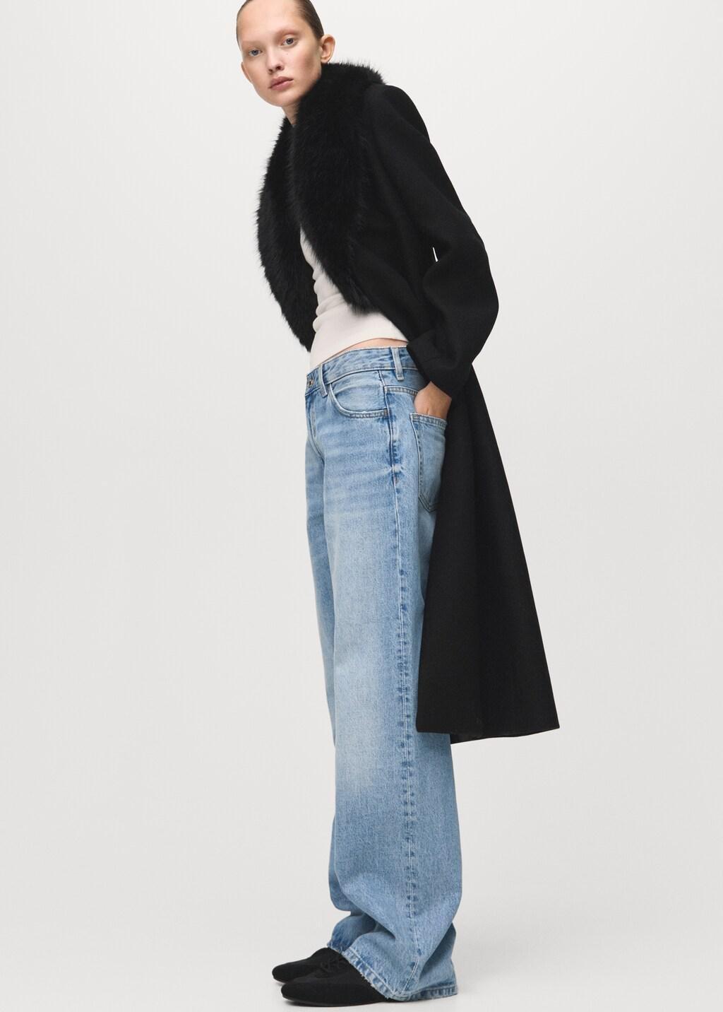 Black Manteco Wool Coat With Fur Collar, Black, large image number 0