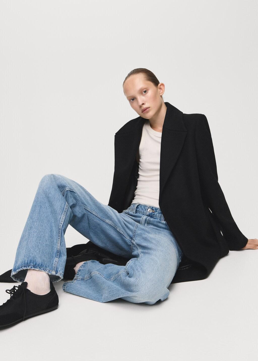 Black Manteco Wool Coat With Fur Collar, Black, large image number 7