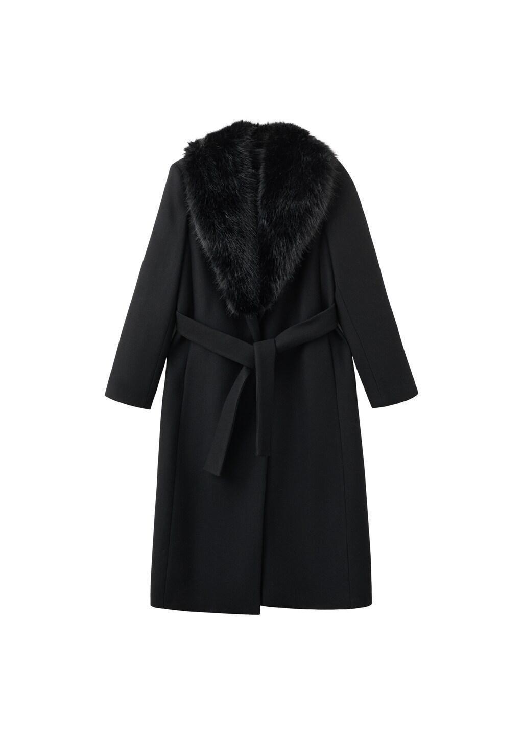 Black Manteco Wool Coat With Fur Collar, Black, large image number 8