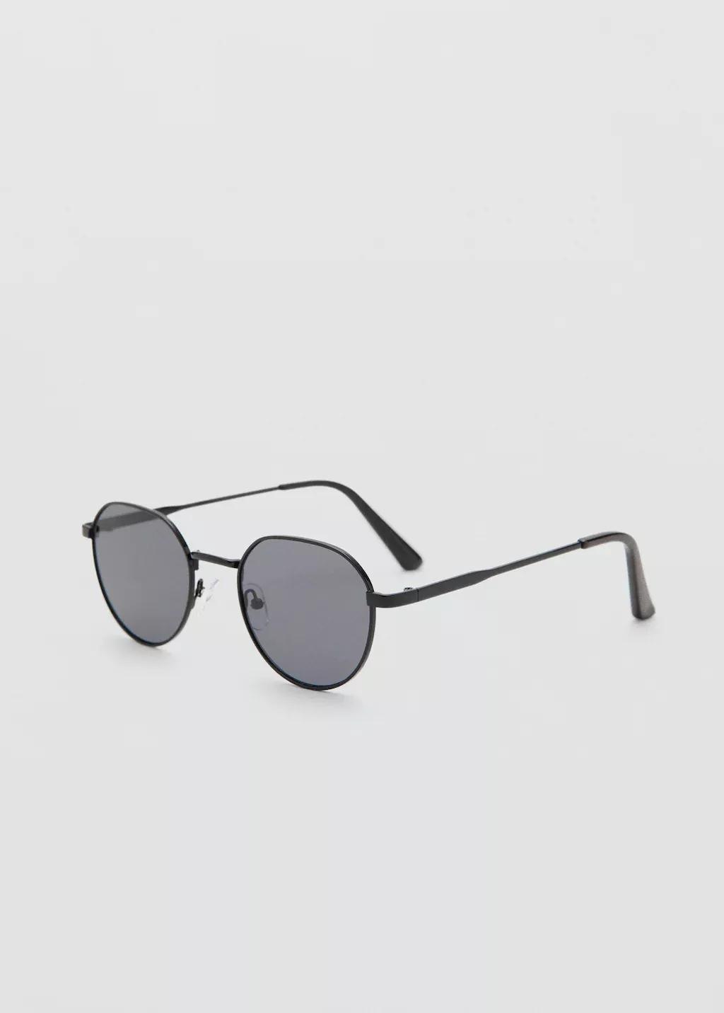 Black Round Metal Sunglasses, Black, medium