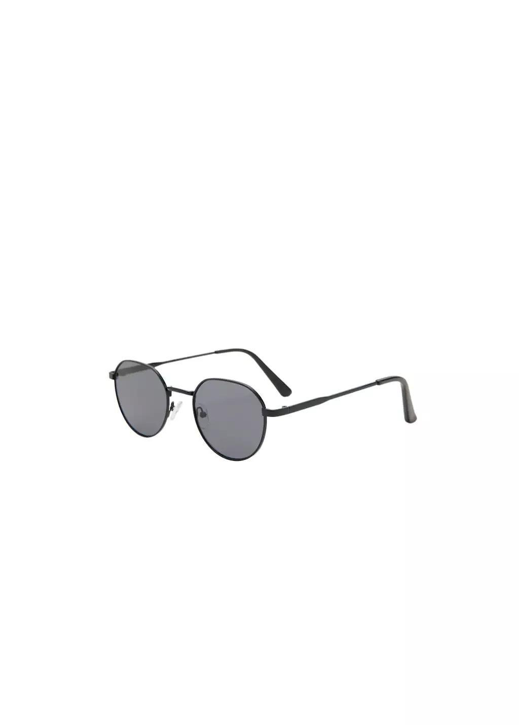 Black Round Metal Sunglasses, Black, medium