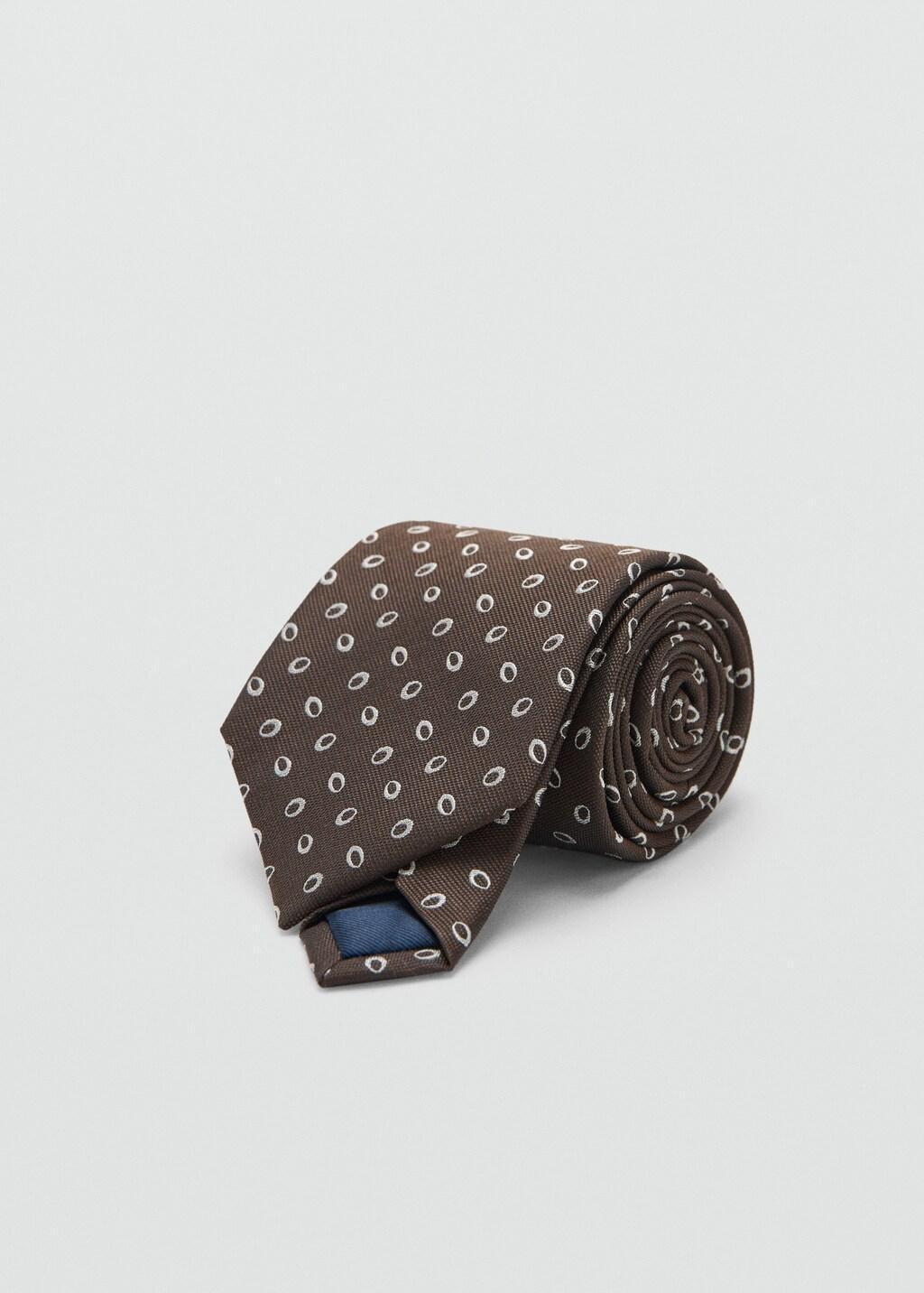 Brown Printed Silk Tie, Brown, medium