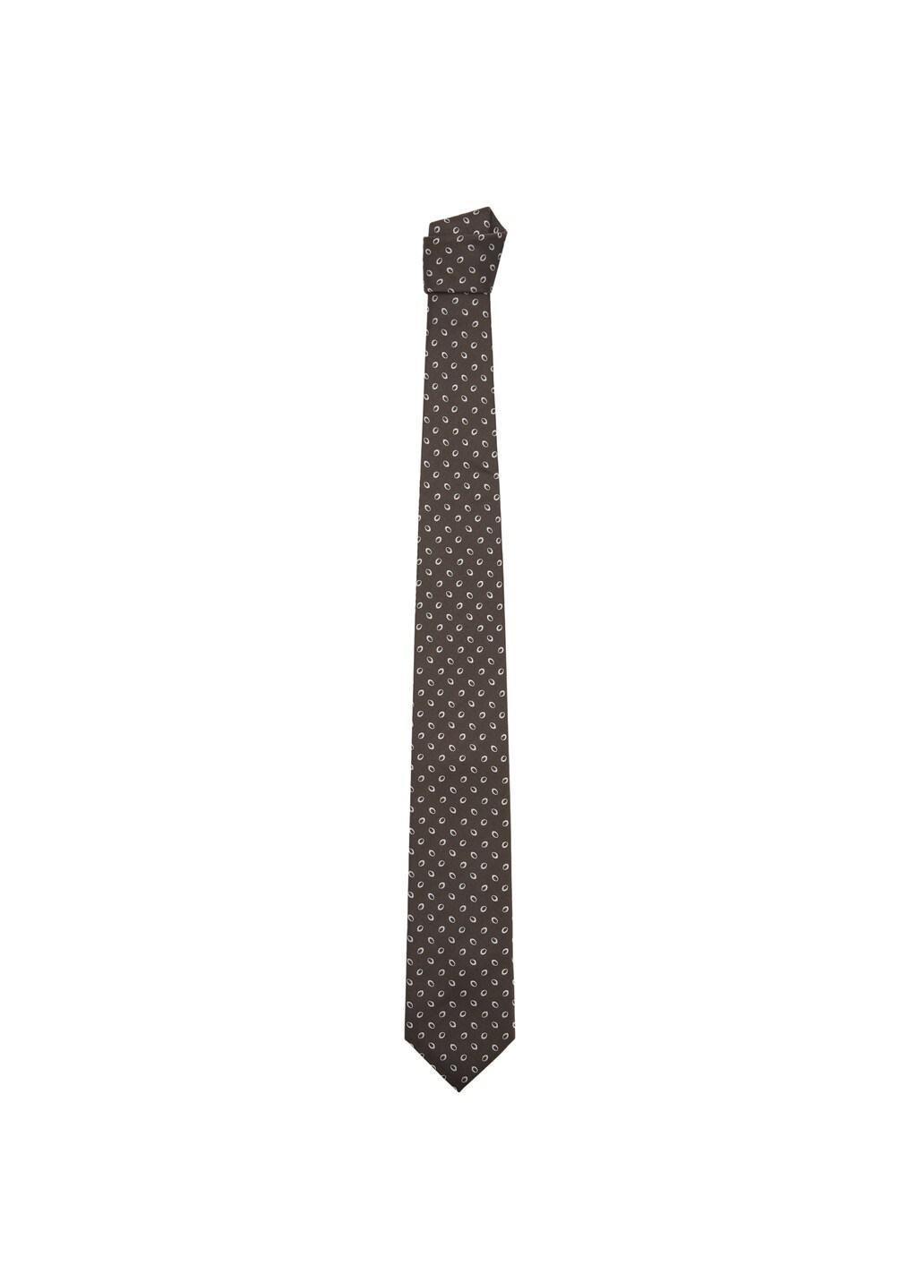 Brown Printed Silk Tie, Brown, medium