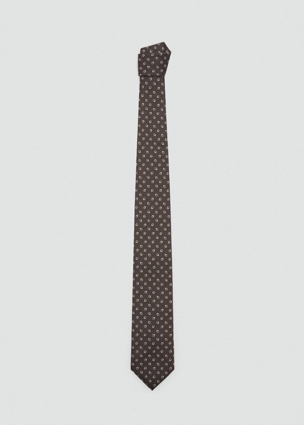 Brown Printed Silk Tie, Brown, medium