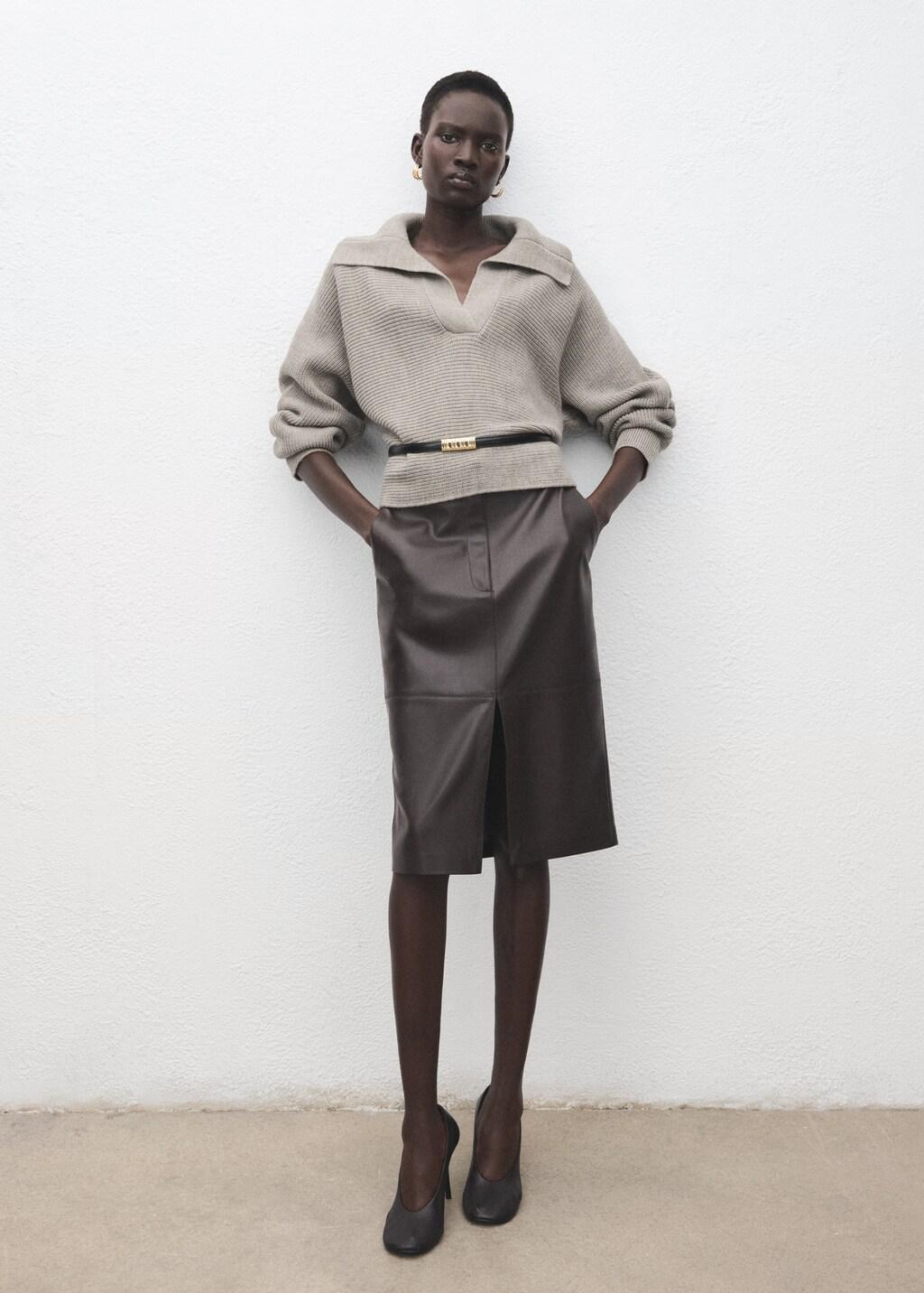 Grey Polo-Neck Ribbed Sweater, Light Pastel Grey, large image number 0