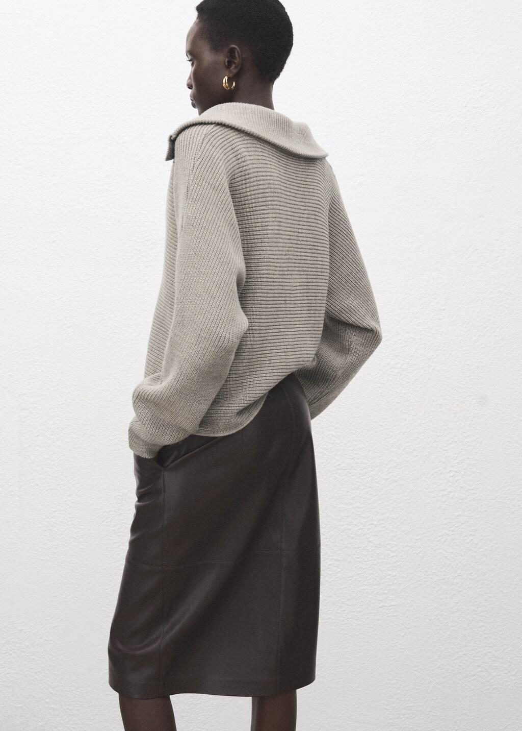 Grey Polo-Neck Ribbed Sweater, Light Pastel Grey, large image number 2