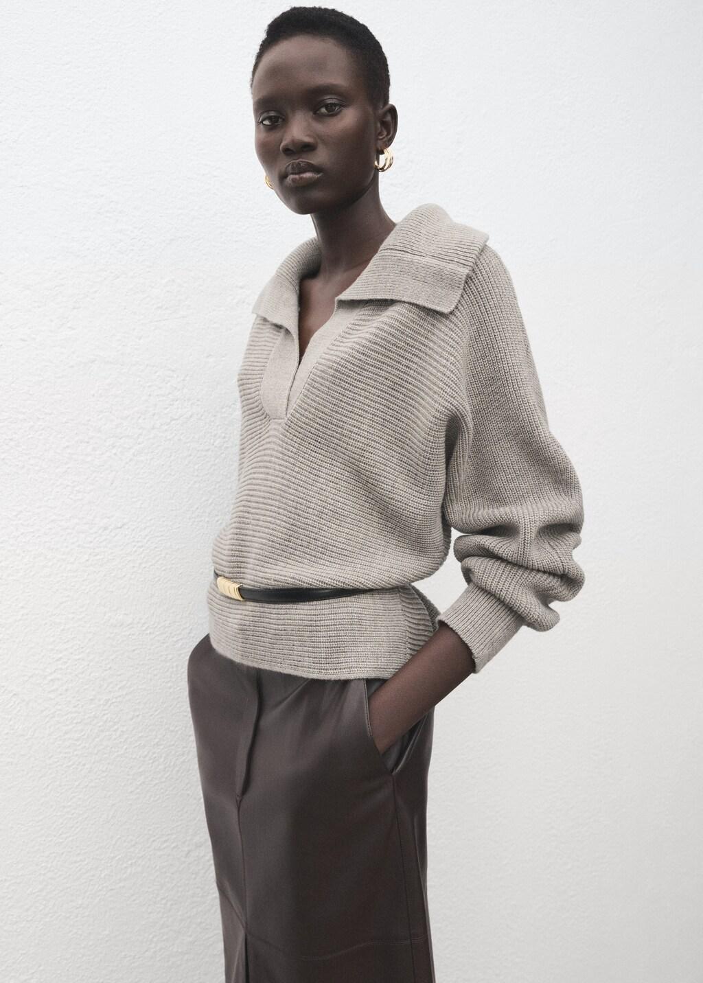 Grey Polo-Neck Ribbed Sweater, Light Pastel Grey, large image number 3