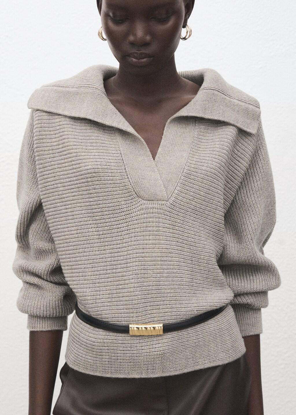 Grey Polo-Neck Ribbed Sweater, Light Pastel Grey, large image number 4