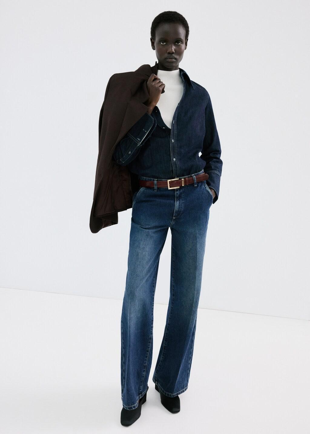 Blue Wide Leg Mid-Rise Jeans, 0201_TO, large image number 0