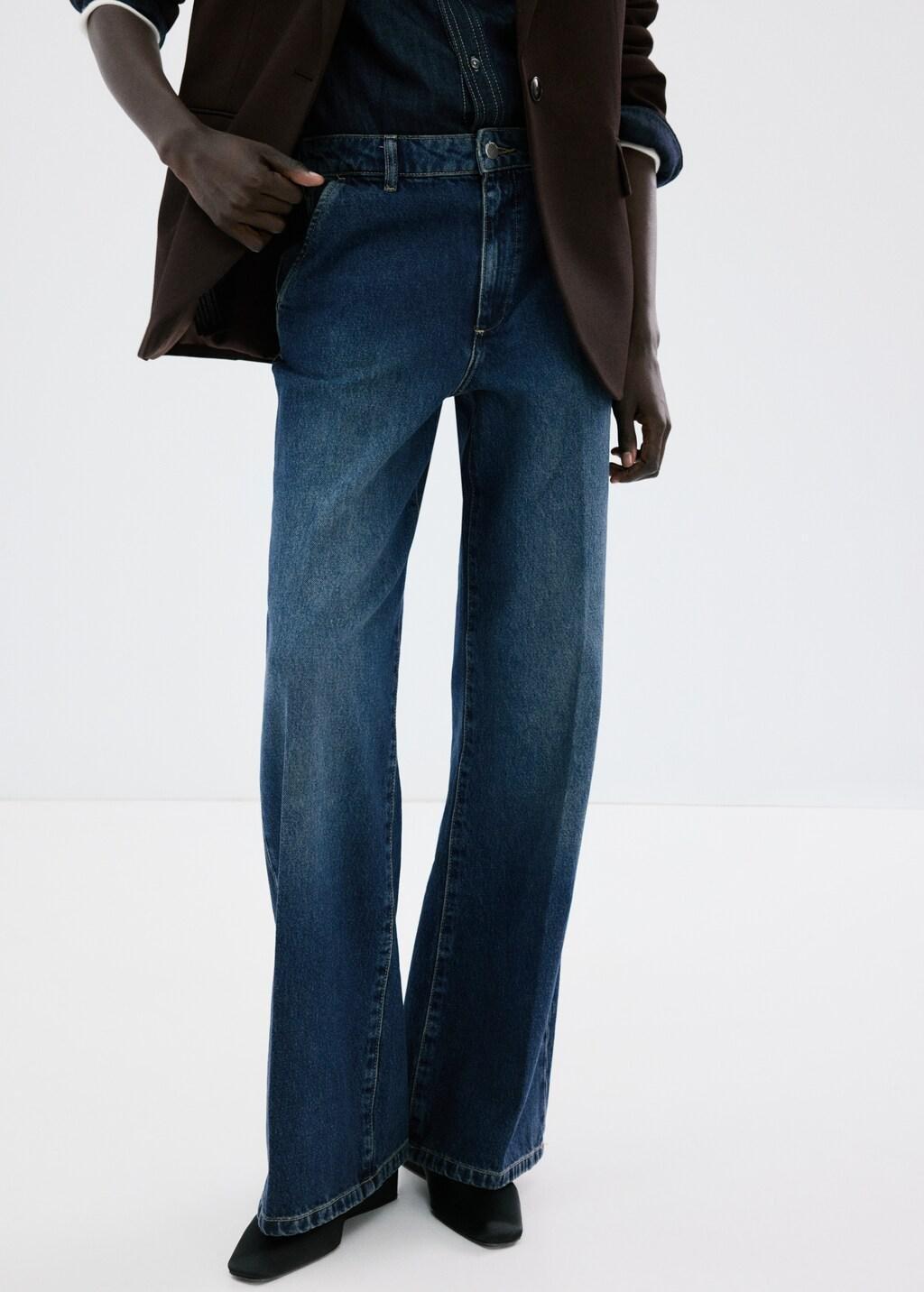 Blue Wide Leg Mid-Rise Jeans, 0201_TO, large image number 3