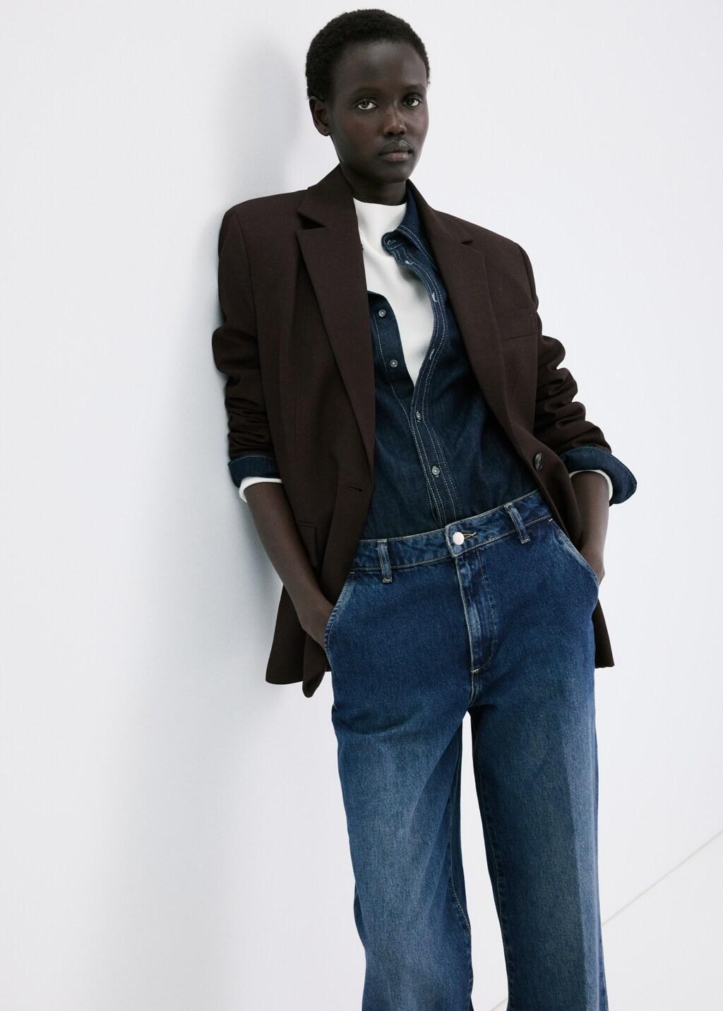 Blue Wide Leg Mid-Rise Jeans, 0201_TO, large image number 4