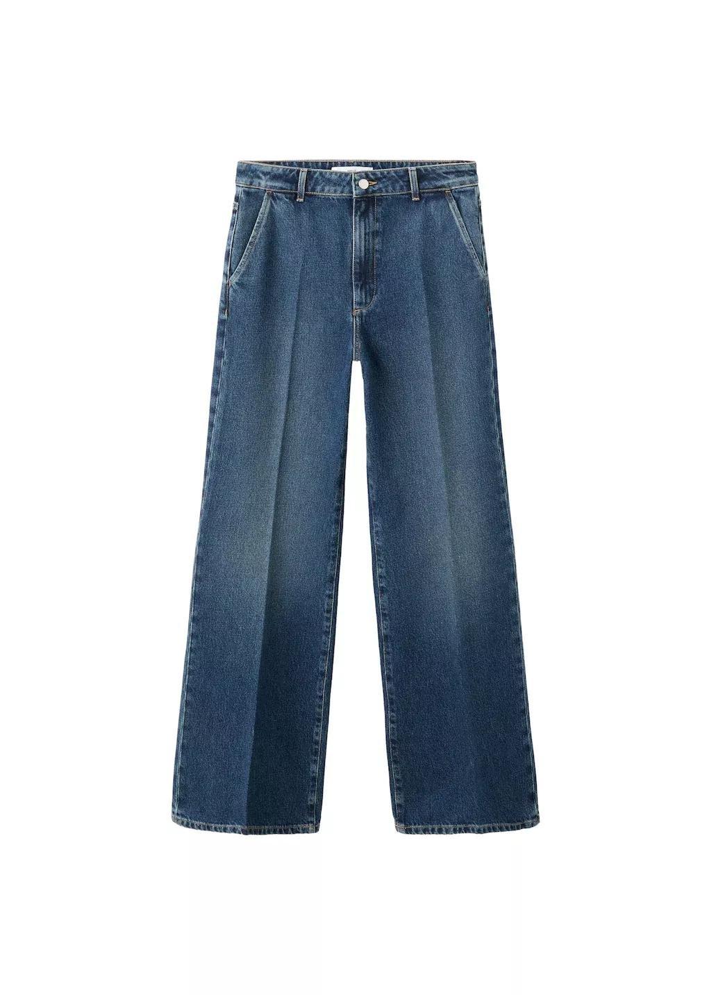 Blue Wide Leg Mid-Rise Jeans, 0201_TO, large image number 6