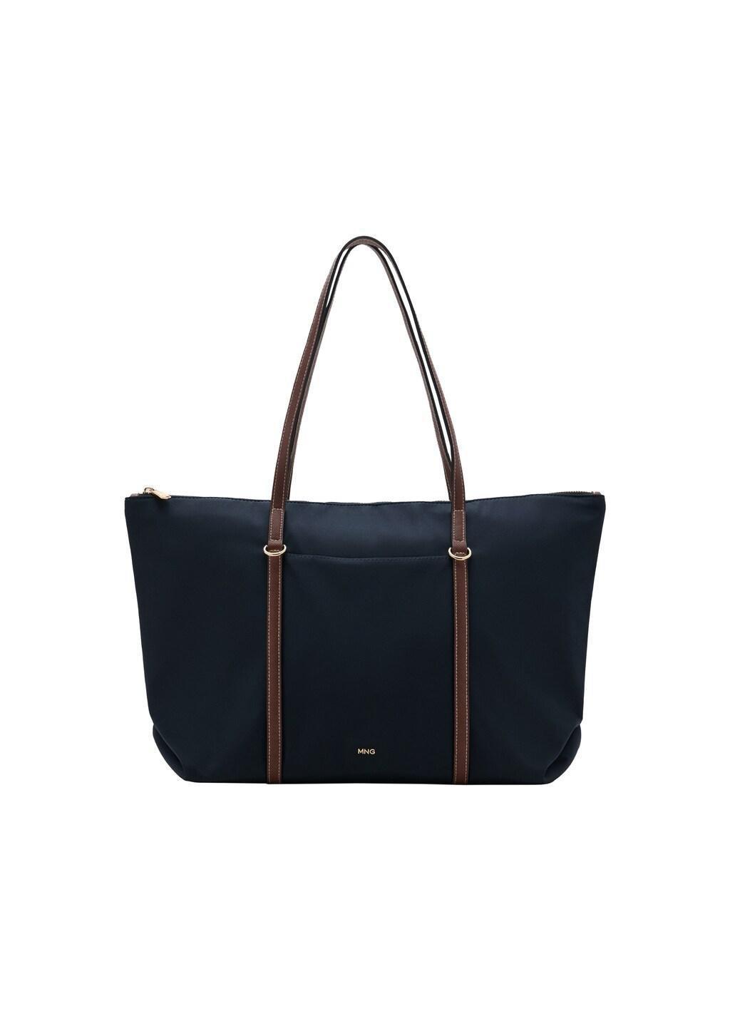 Navy Shopper Bag With Double Handle, Navy, medium