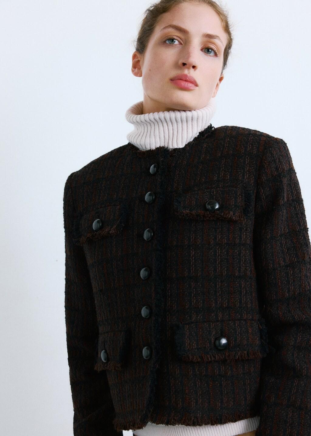 Brown Pocket Tweed Jacket, Dark Brown, large image number 3