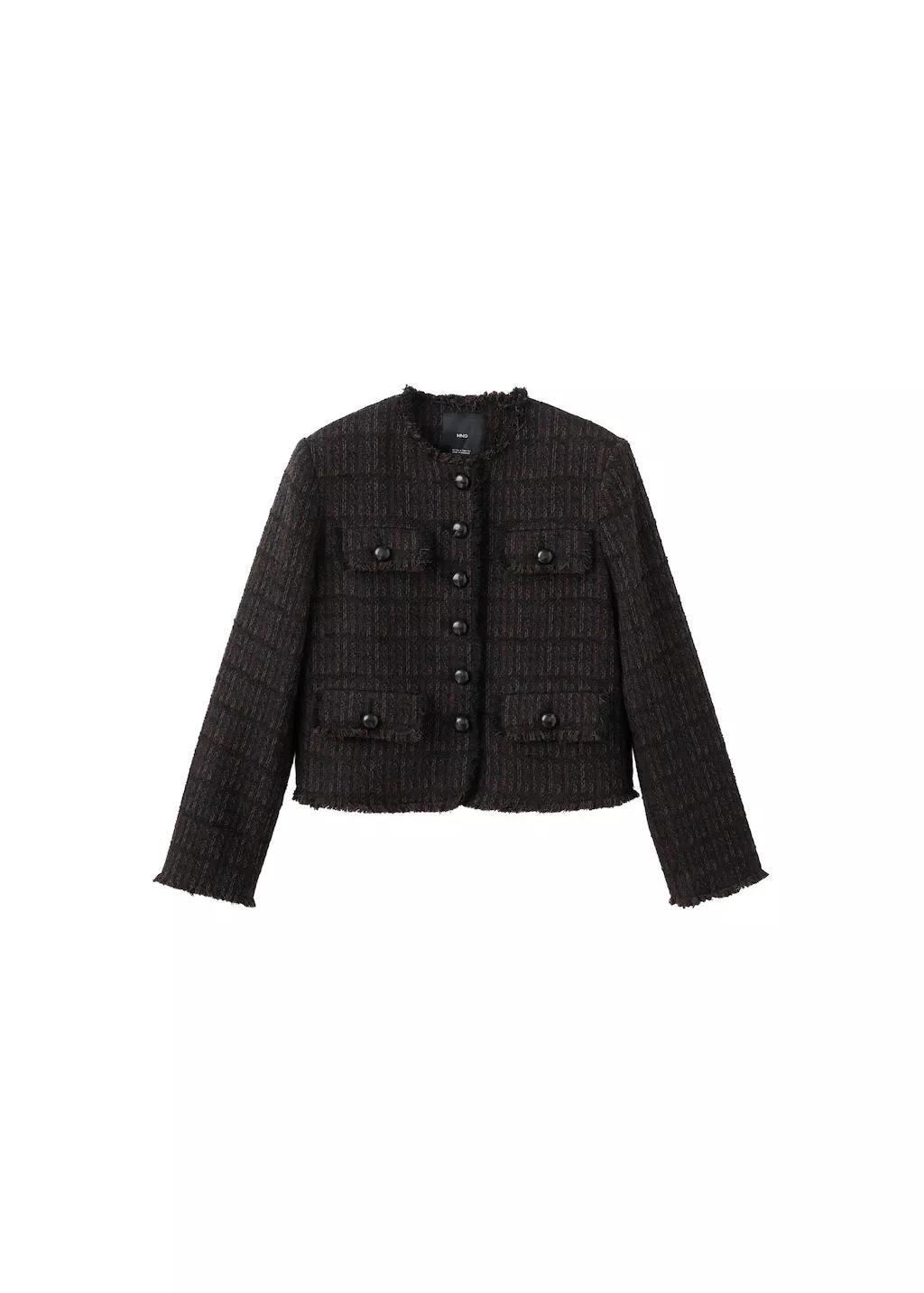 Brown Pocket Tweed Jacket, Dark Brown, large image number 6