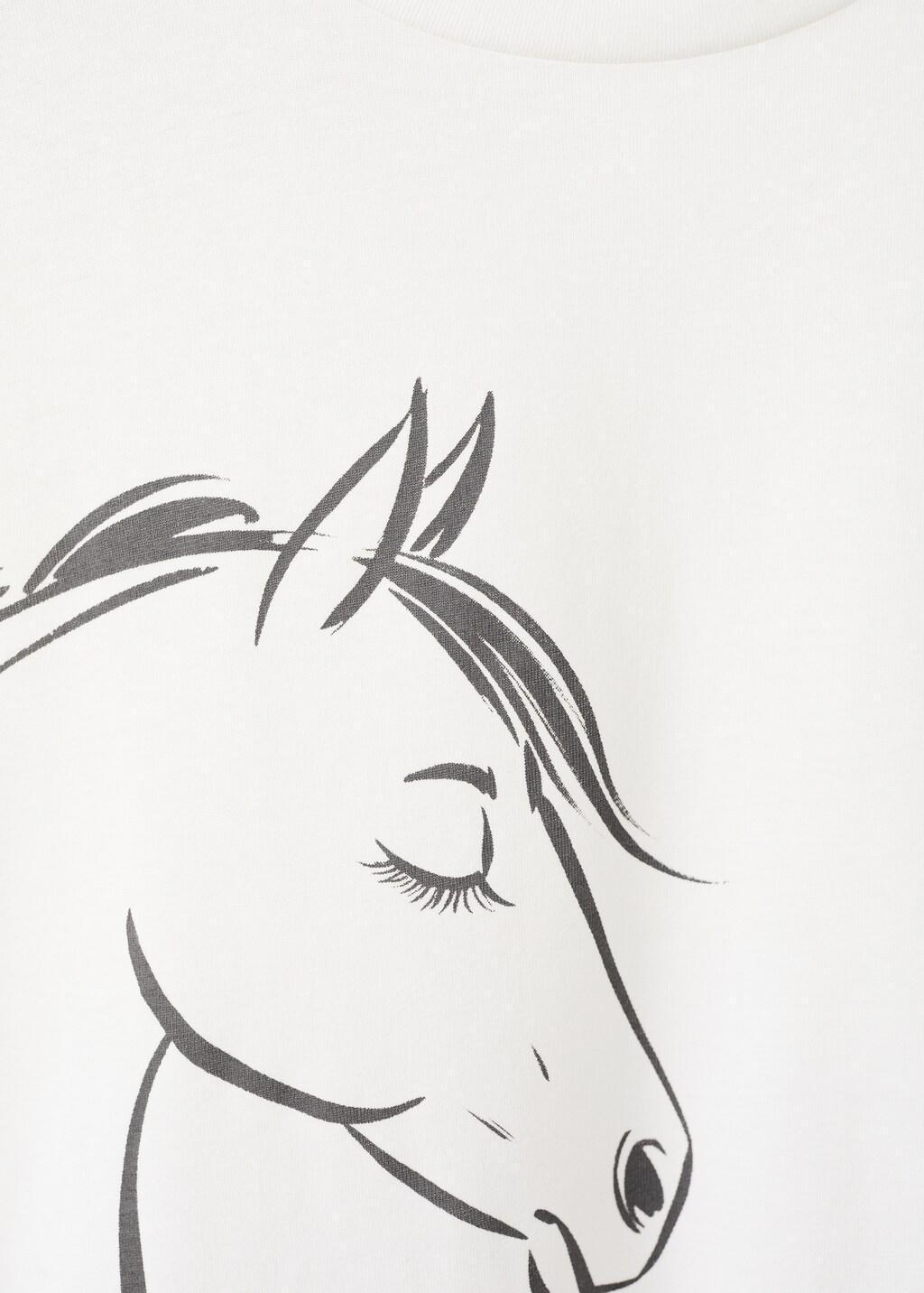 White Frayed Horse T-Shirt, Kids Girls, Natural White, large image number 2